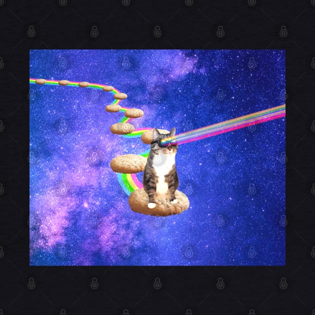 Cute tabby cat in space shooting rainbows from the sunglasses by Purrfect